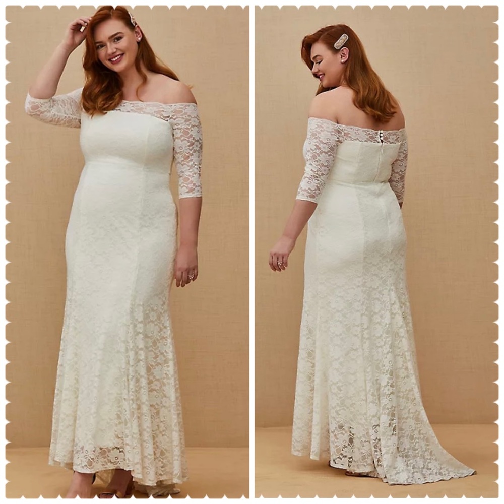 Torrid off shoulder white lace wedding dress nwt